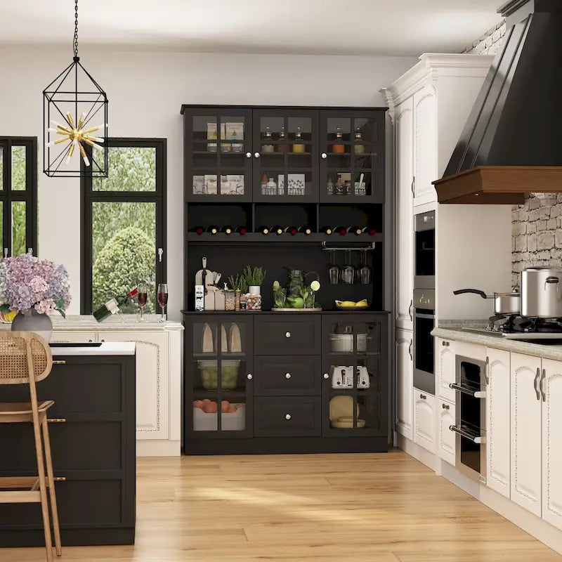79Pantry Storage Cabinet Glass Doors Sideboard Buffet Cabinet Lacquer