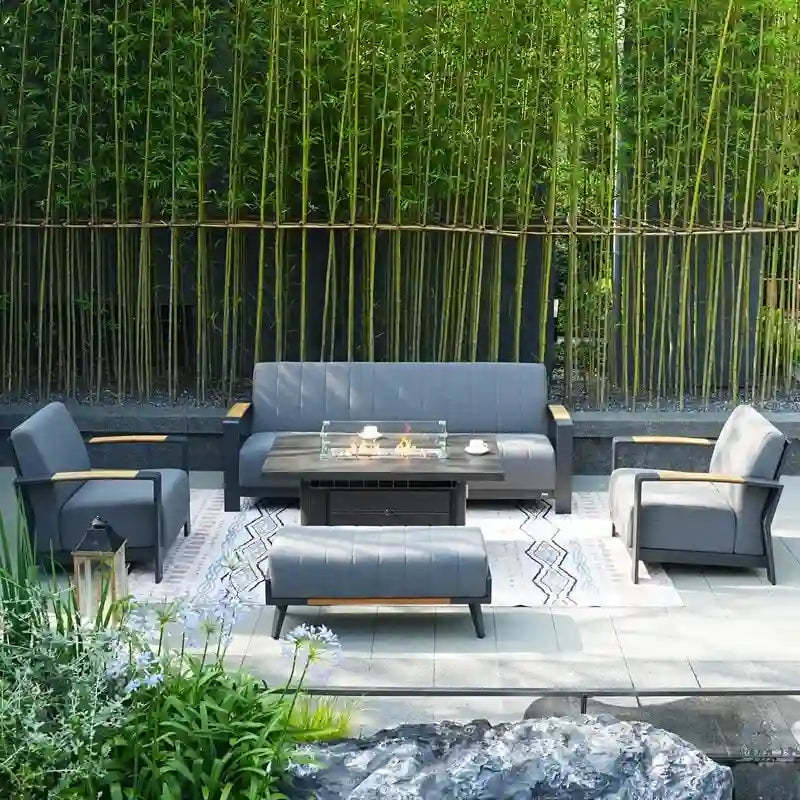 5-Piece Patio Acrylic Sponge Chat Set with Fire Pit Table and Bench