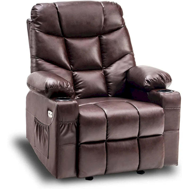 MCombo Manual Glider Rocker Recliner Chair with USB Ports, Faux Leather 8002