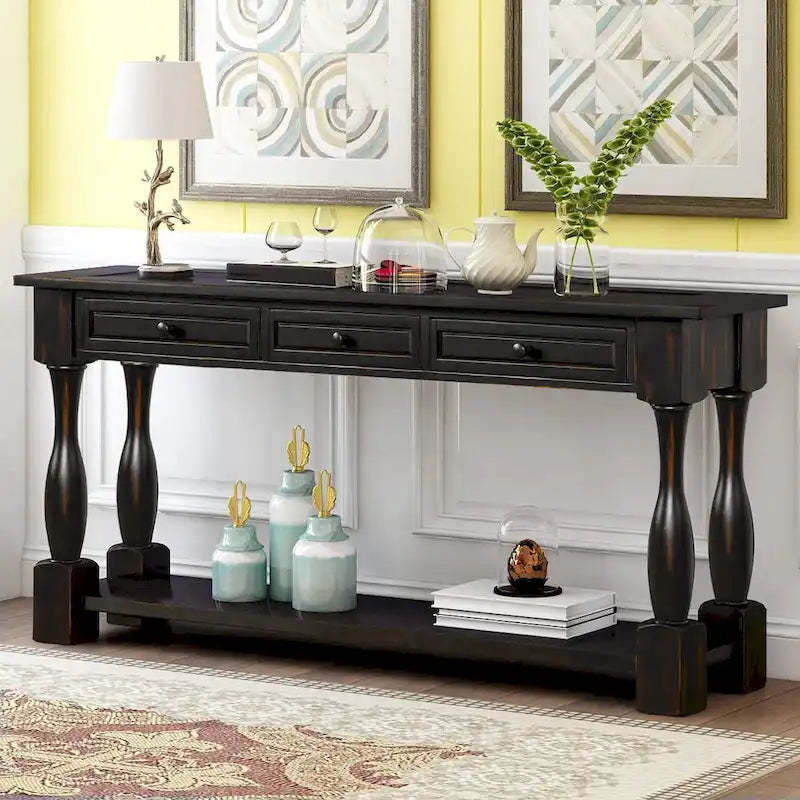 Nestfair 64 in. W Console Table with Drawers and Shelf