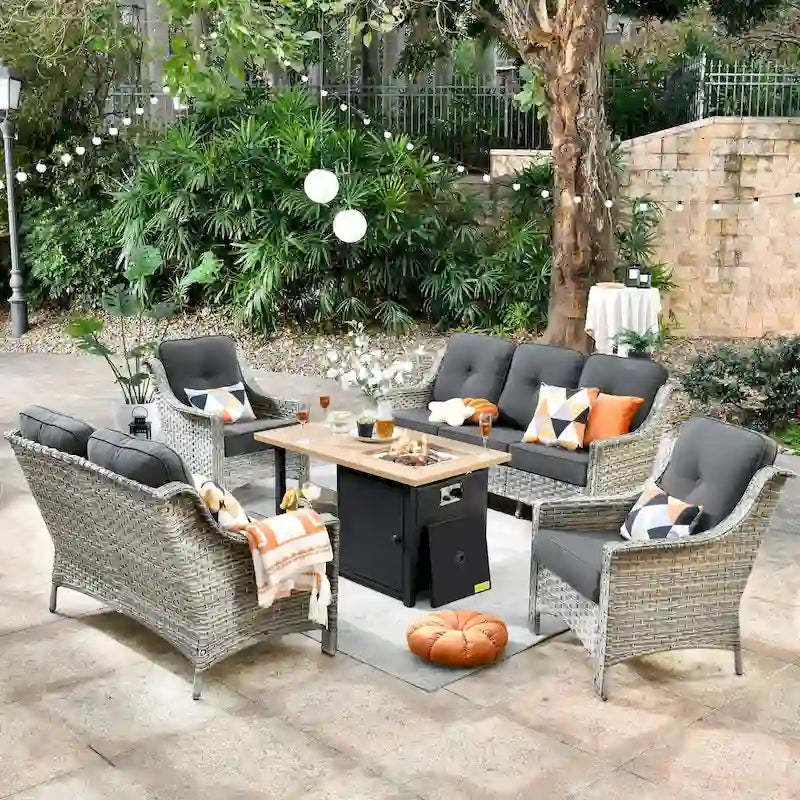 HOOOWOOO 5-piece Rattan Wicker High Back Patio Conversation Furniture Set