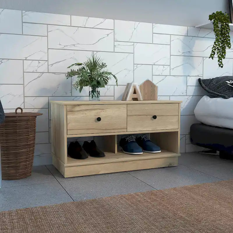 Hamilton 36-inch Wide Storage Bench with 2 Open Shelves and 2 Drawers