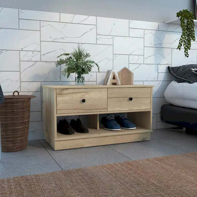 Hamilton 36-inch Wide Storage Bench with 2 Open Shelves and 2 Drawers