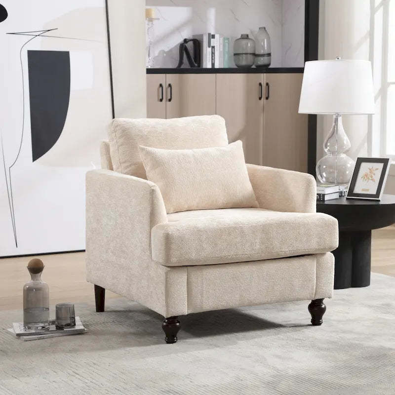 HOMEFUN Chenille Upholstered Mid Century Modern Wood Frame Armchair for Living Room