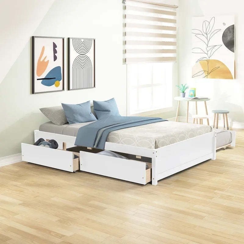 Full Bed With Twin Size Trundle And Two Drawers