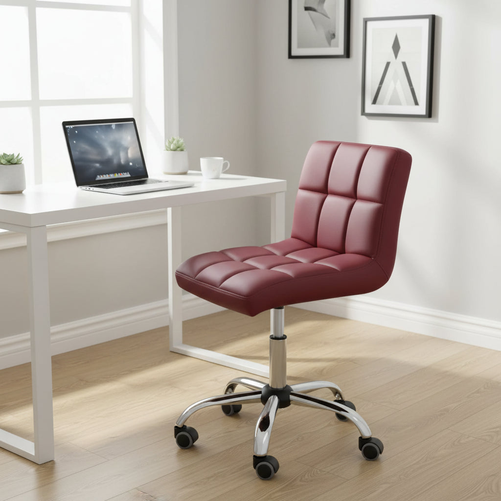 TOTO Home Office Button-Tufted Desk Chair, Armless Thick Cushion, Adjustable Height 19-25, Modern Red -