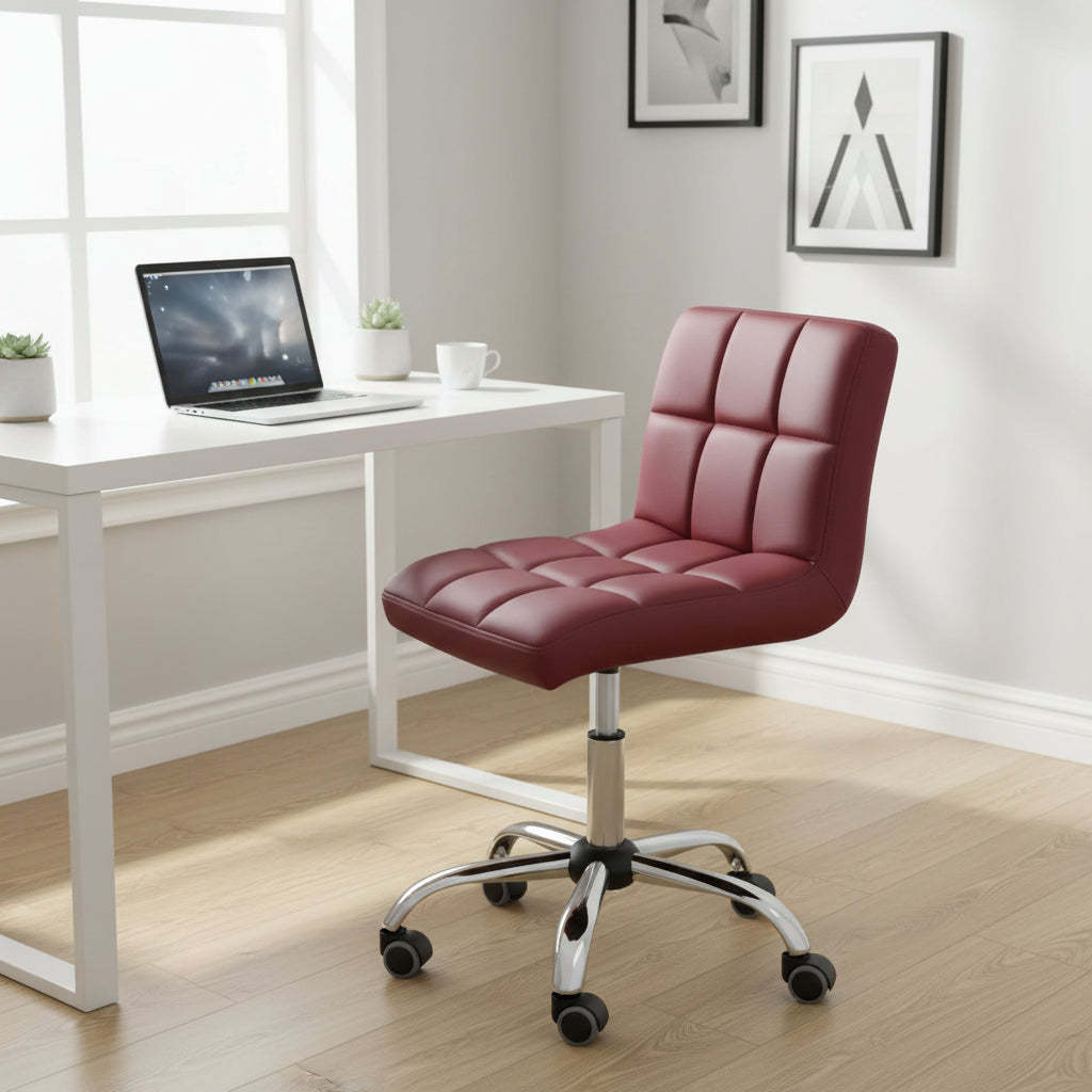 TOTO Home Office Button-Tufted Desk Chair, Armless Thick Cushion, Adjustable Height 19-25, Modern Red -