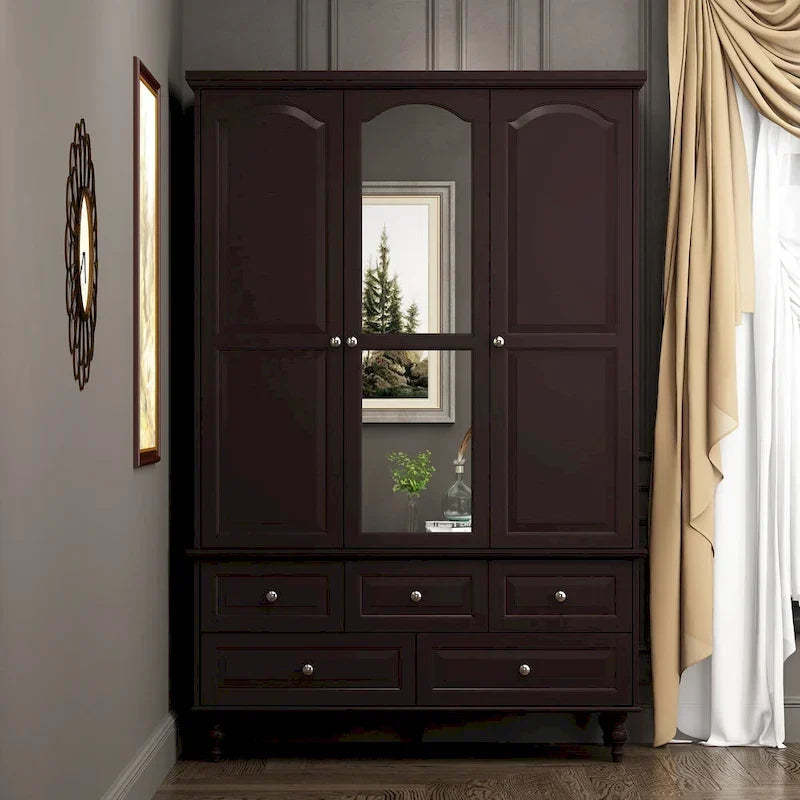 70.9H Family Wardrobe/Armoire/Closet with Mirror Doors White Lacquer