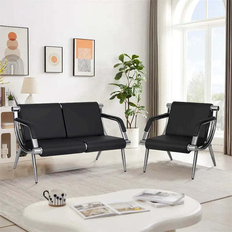 Kinbor 1/2/3-Seat Leather Waiting Chair Reception Bench for Salon Barber Bank Hospital