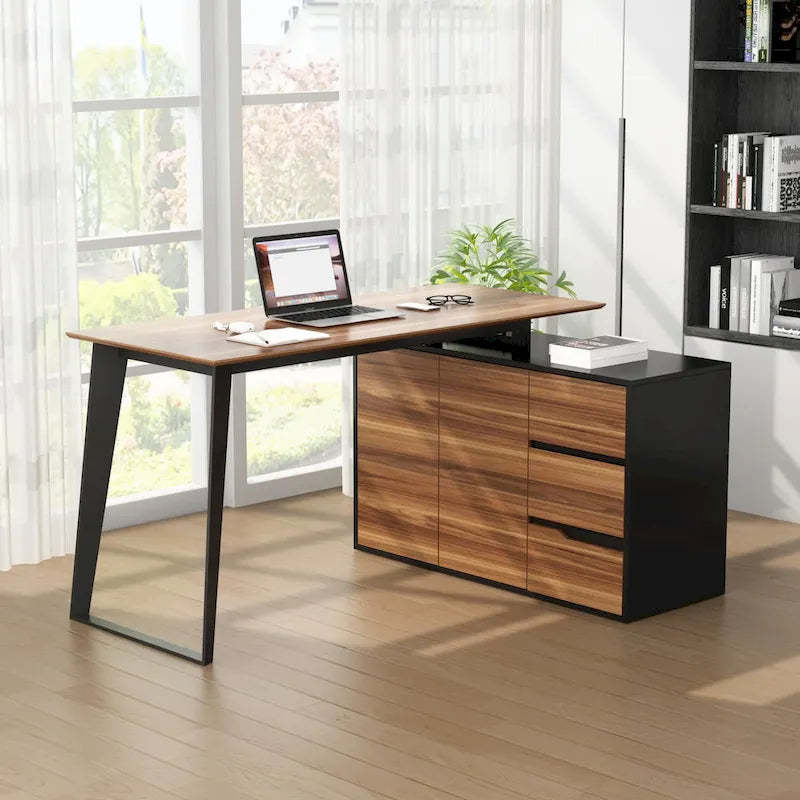 54.3 Home Office Computer Desk Corner Desk With Drawers and Cabinet