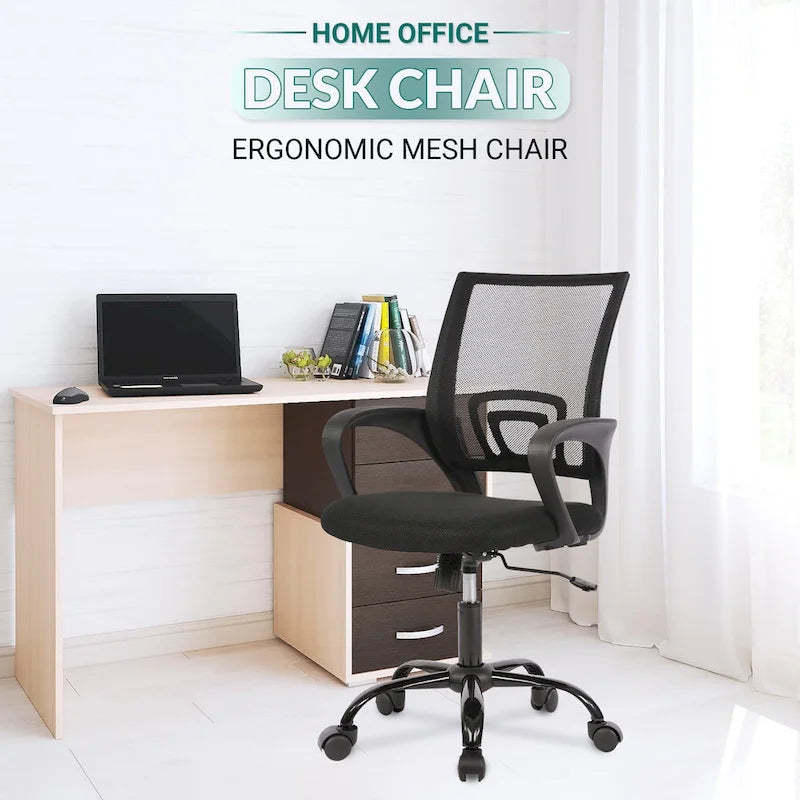 Ralap Modern Black Ergonomic Swivel Office Chair with Mesh Back by Furniture of America