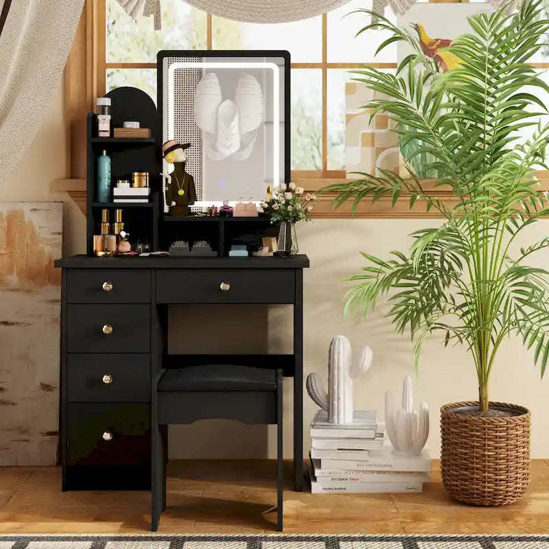 Vanity Set With Mirror and Lamp Home Makeup Dressing Table with Stool