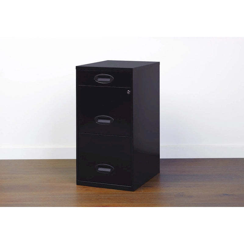Space Solutions 18in. Deep 3 Drawer Metal Organizer File Cabinet with Pencil Drawer, Black