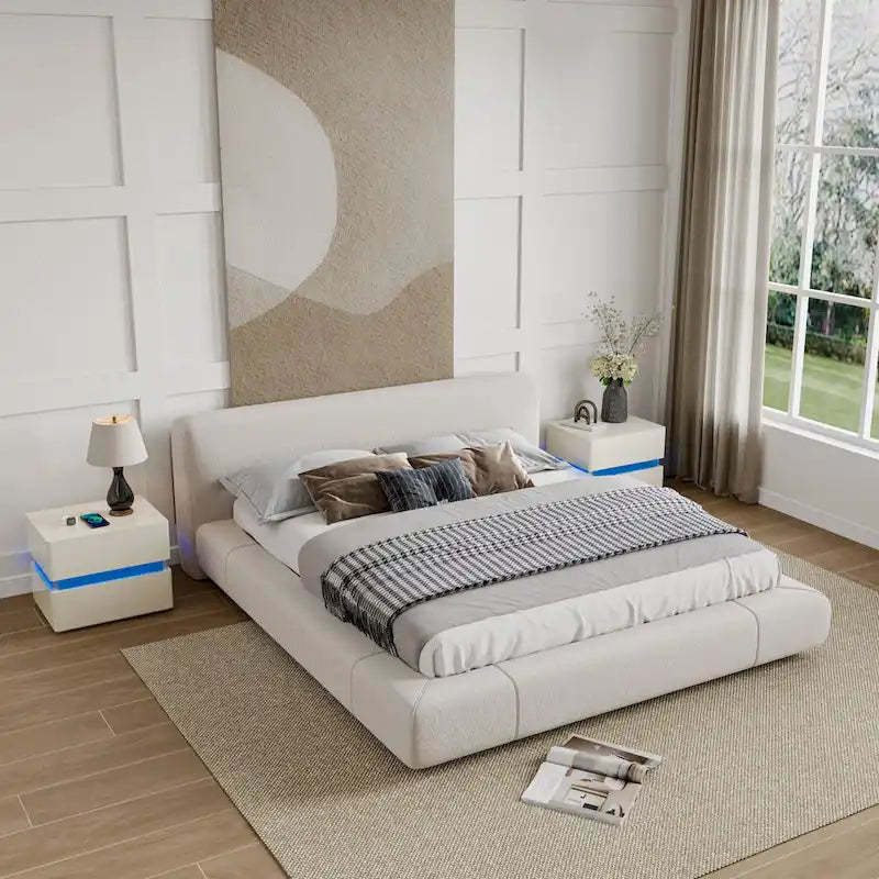 17.72 H Smart Led Nightstand with Charging Station and Drawer for Bedroom in Black/White/Cream