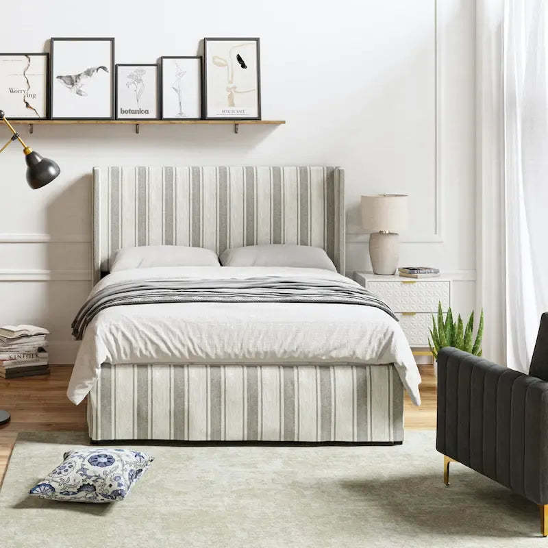 Louise Traditional Washable Slipcover Bed Upholstered Metal by HULALA HOME