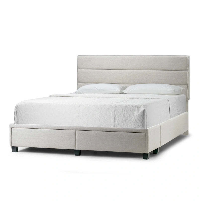 Beige Fabric Bed Captain's Bed with Two Drawers