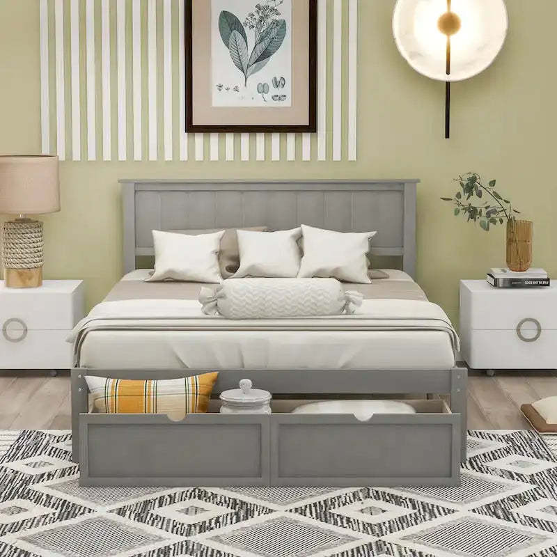 Full Size Platform Bed with Drawers