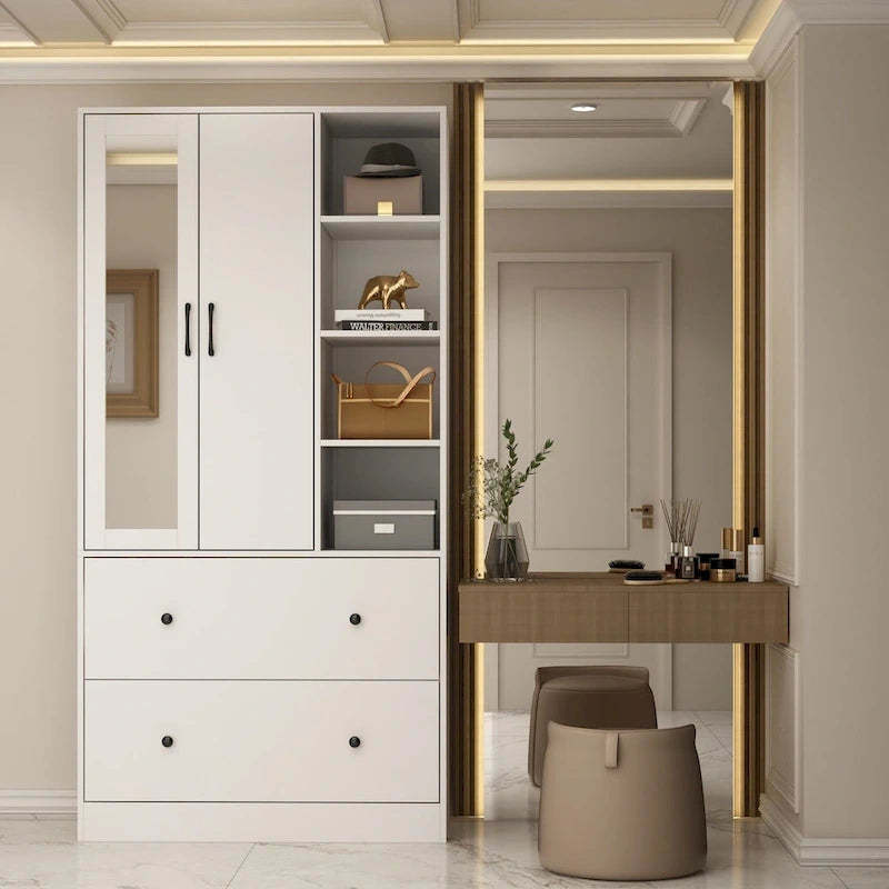 Wardrobe Closet Armoire with Mirror Scalable Hanging Rod Cabinet