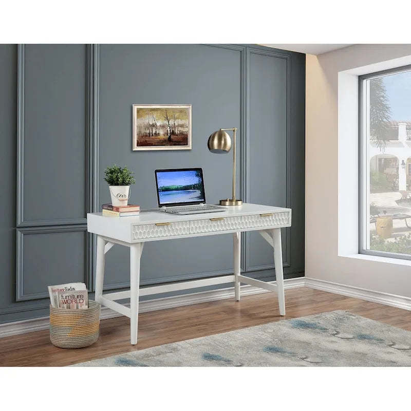 Origins by Alpine White Pearl Large Desk, White