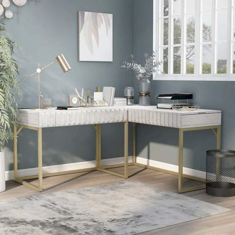 Bird Glam Metal Lift-top L-Shaped Computer Desk with USBs by Furniture of America