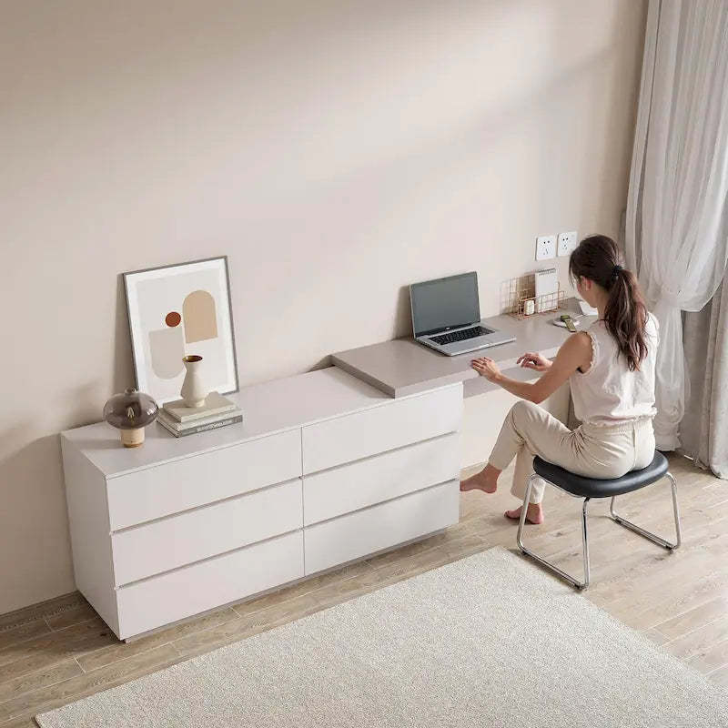97.63 Modern Home Office Expandable Dresser Desk Combo with 6 Drawers