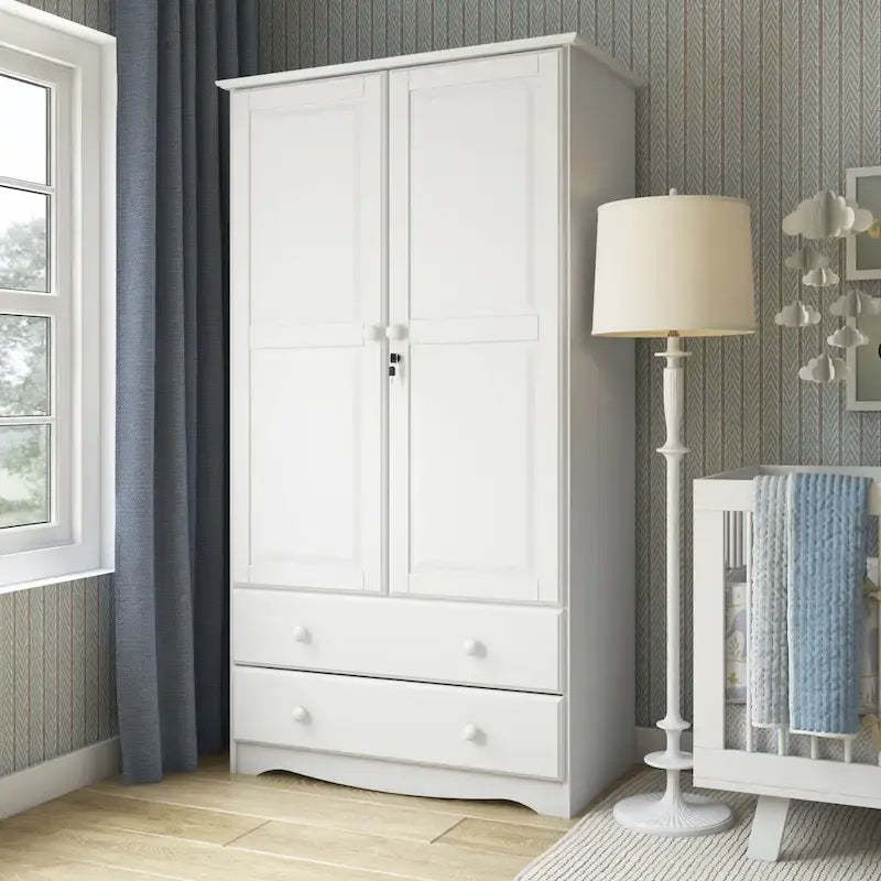 Palace Imports 100% Solid Wood Smart Wardrobe Armoire with 2 Drawers, Metal or Wooden Knobs