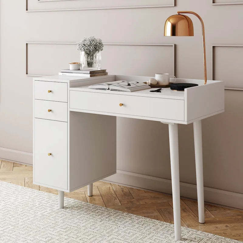 Nathan James Daisy Modern Farmhouse Desk with Storage and Brass Accent Knobs