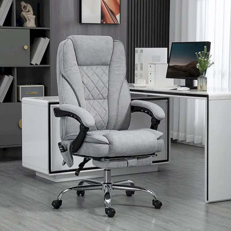 Vinsetto Massage Office Chair with 6 Vibration Points, Swivel Desk Chair with Adjustable Height and Footrest, Gray