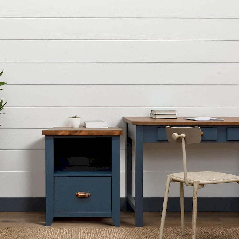 Bridgevine Home Nantucket 22 inch 1-drawer file, No Assembly Required, Blue Denim and Whiskey