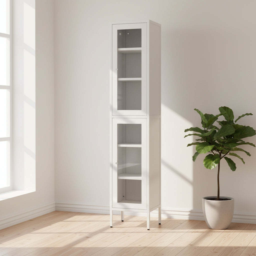 Avish 71-inch White Two Clear Door Metal Cabinet
