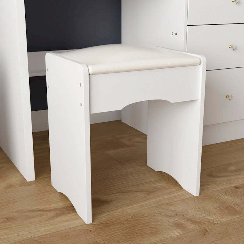 Makeup Vanity Table Set with Three-Color Light Mirror&Mirror & Stool - N/A
