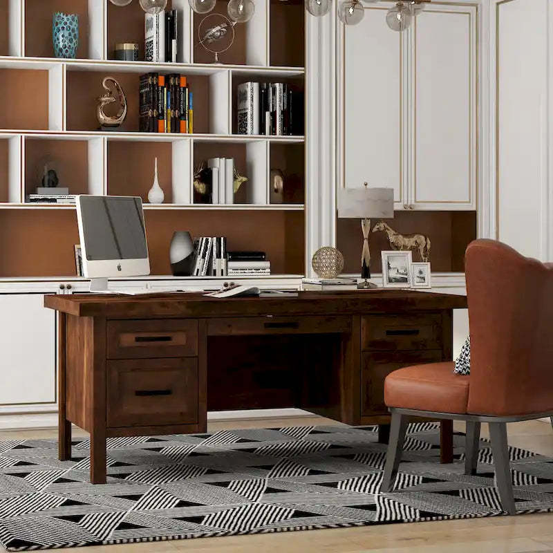 Bridgevine Home Sausalito 71 inch Executive Desk, No Assembly Required, Whiskey Finish