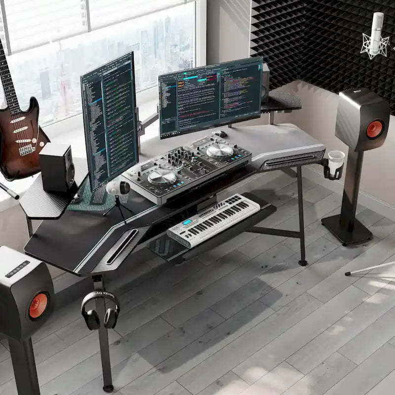 72 Large Gaming Desk Black Multifunctional Computer Desk with Keyboard Tray
