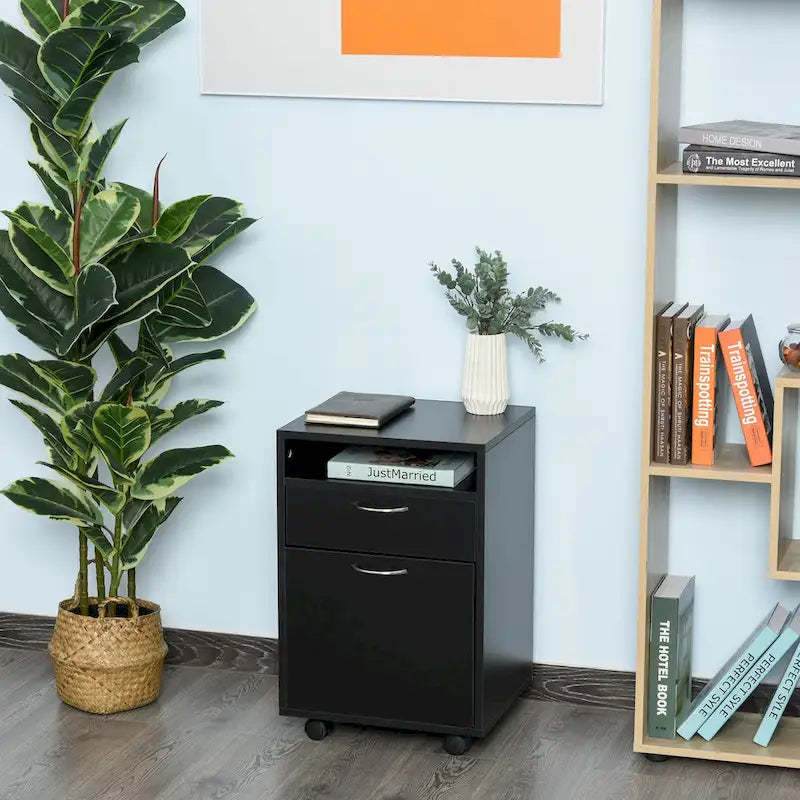 HOMCOM 24 Mobile Printer Cart with 2 Drawers, Black - 15.7*13.8*23.6