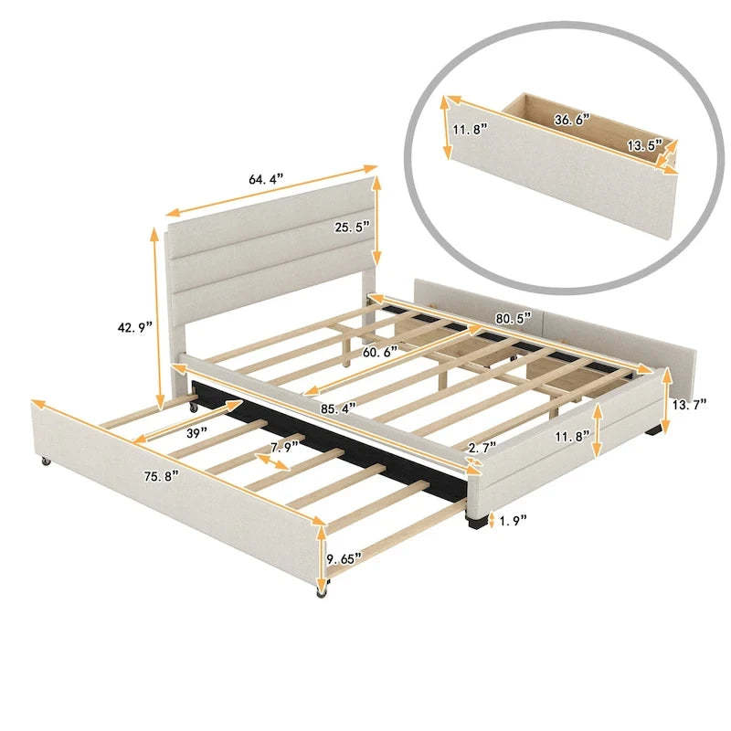 Upholstered Platform Bed with Trundle