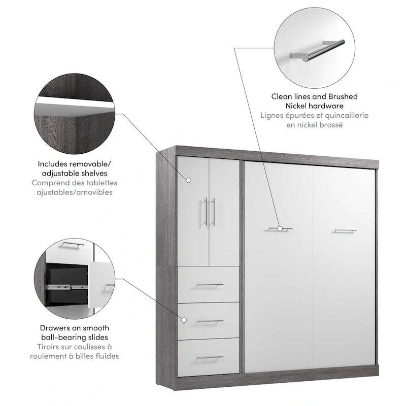 Nebula Full Murphy Bed with Wardrobe (84W) by Bestar