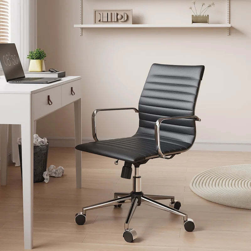 CAROCC Ribbed Computer Office Chair Swivel Lift tilt function Ergonomic Premium Leather Desk Armchair