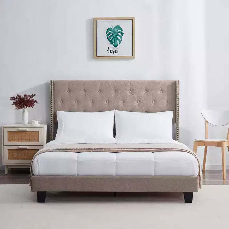 Bryt Wingback Diamond Upholstered Platform Bed, Wingback Bed Frame with Headboard
