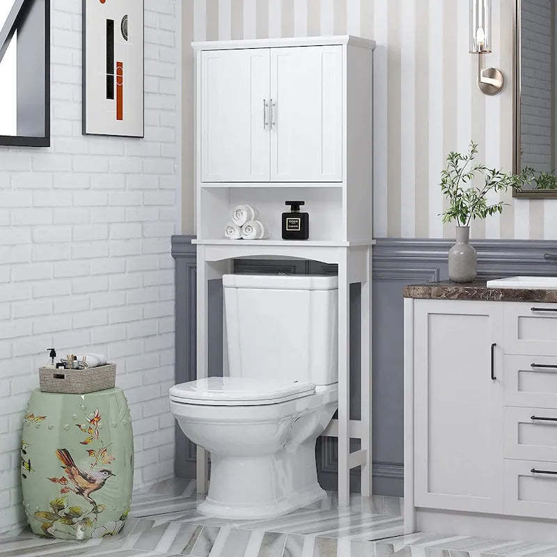 Spirich Home Over The Toilet Storage Cabinet, Bathroom Shelf Over Toilet, Bathroom Organizer Space Saver, White