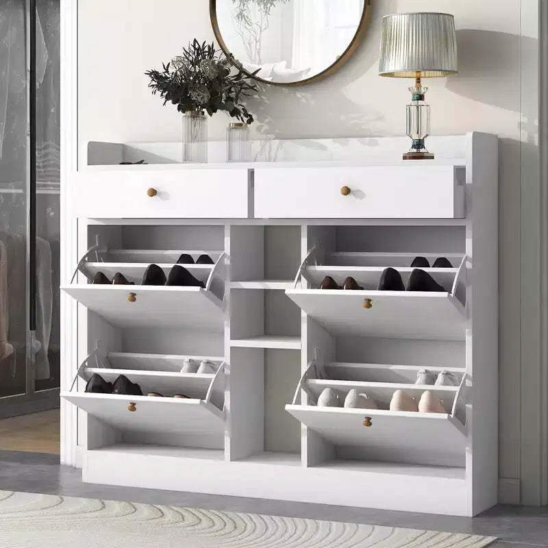 Shoe Cabinet with 4 Flip Drawers, Multifunctional 2-Tier Shoe Storage Organizer with Drawers, Free Standing Shoe Rack for Entrance Hallway, White