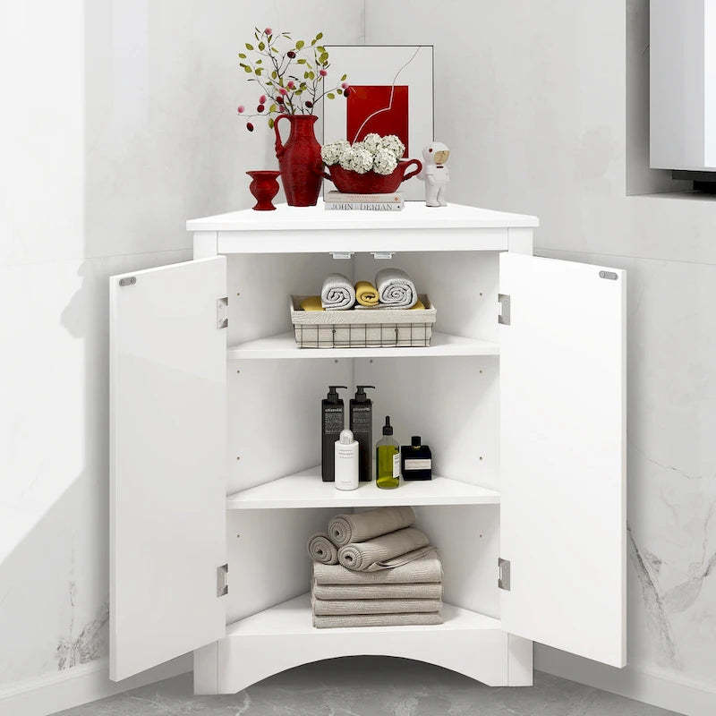 Triangle Bathroom Storage Cabinet with Adjustable Shelves, Freestanding Floor Cabinet for Home Kitchen