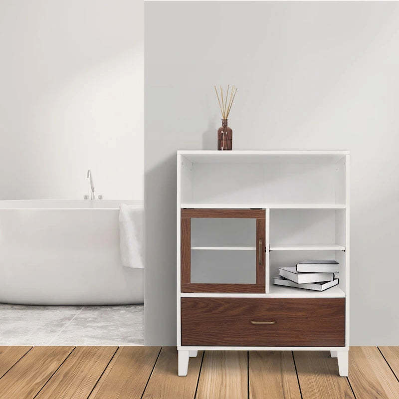 Teamson Home Tyler Modern Wooden Floor Storage Cabinet, Walnut and White
