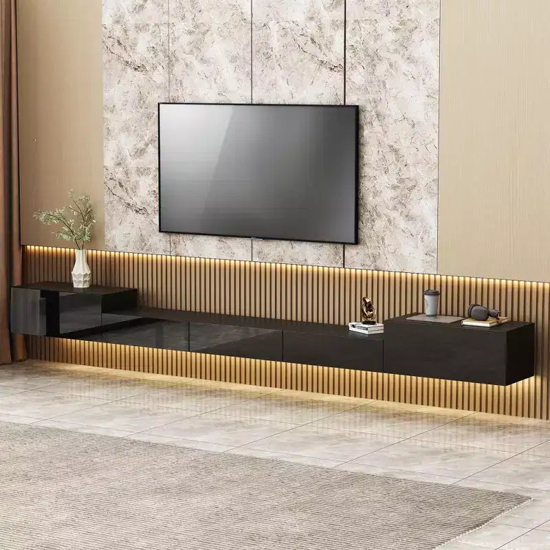 Famapy Black Wall Mounted Entertainment Center With LED Light