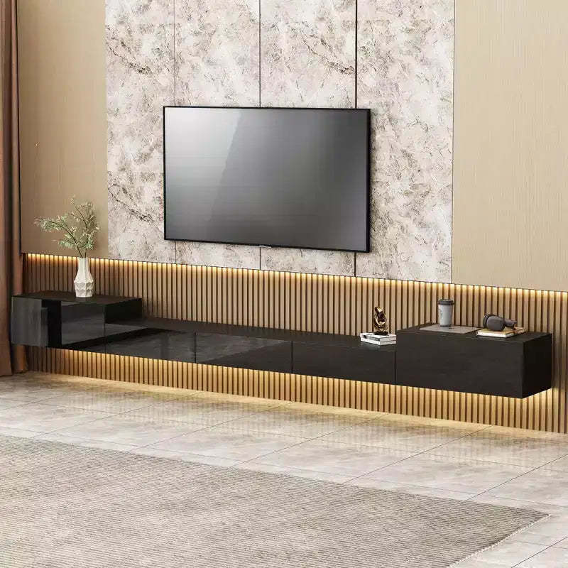 Famapy Black Wall Mounted Entertainment Center With LED Light