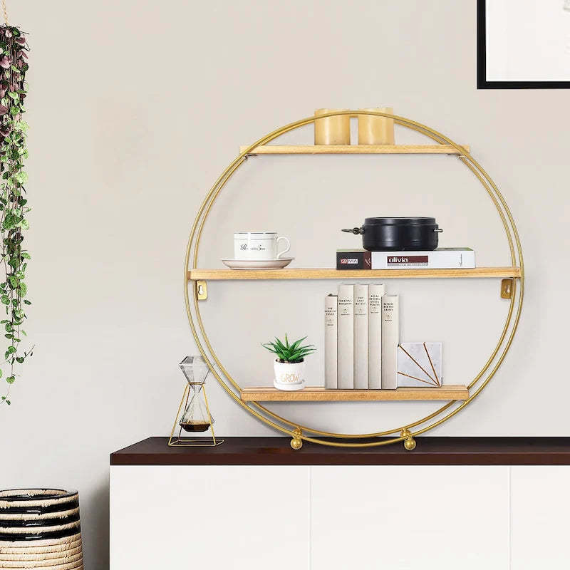 Adeco Multipurpose 3 Tier Round Floating Wall Shelves - 19.6D x 19.6W x 5.3H