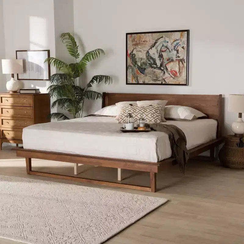 Baxton Studio Macayle Mid-Century Modern Walnut Wood Platform Bed