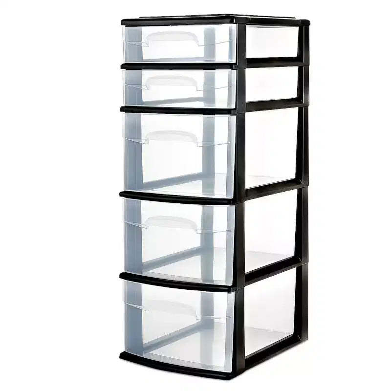 Homz Plastic 5 Clear Drawer Medium Home Storage Container Tower