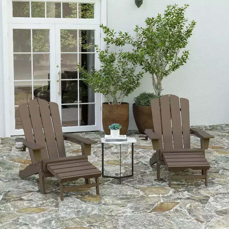 Merrick Lane Set of 2 Adirondack Rocking Chairs with Cup Holder, All-Weather HDPE Indoor/Outdoor Chairs