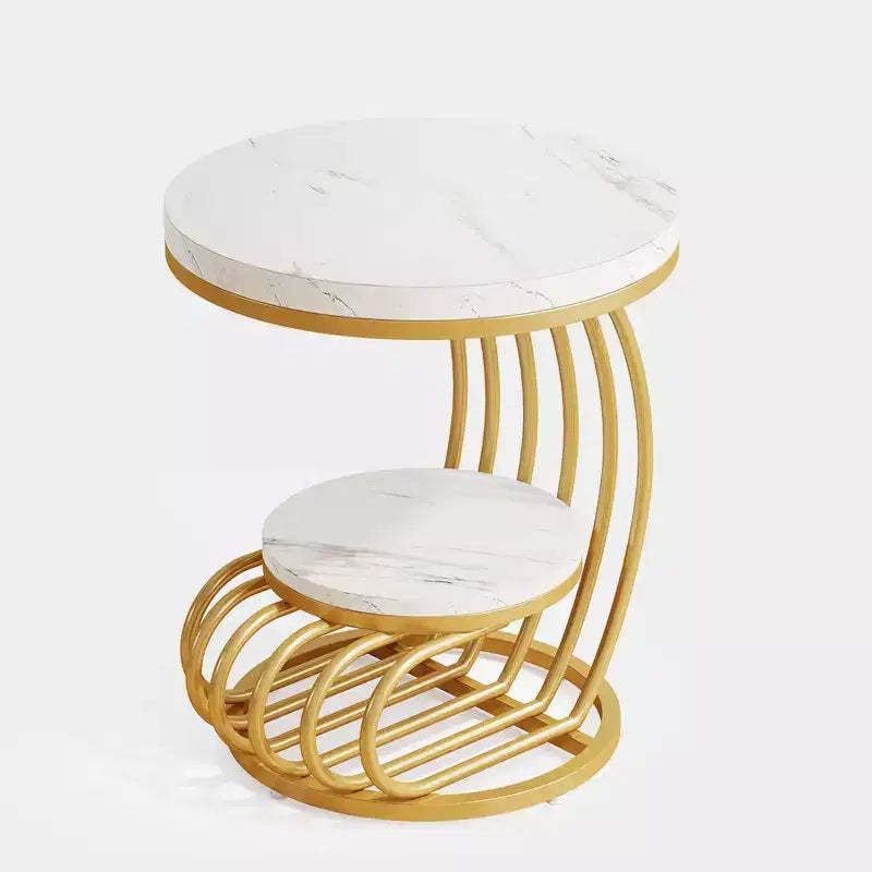 Lantine 2-tier Round End Table, Side Table with Storage Shelf, Metal Arc-Shaped Frame Accent Table for Living Room, Bedroom