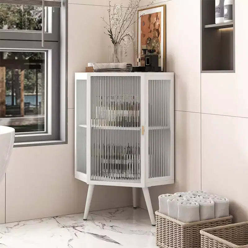22.25 Inch Floor Coner Cabinet With Tempered Glass Door And Adjustable Shelf For Bathroom, Living Room, Bedroom, Home